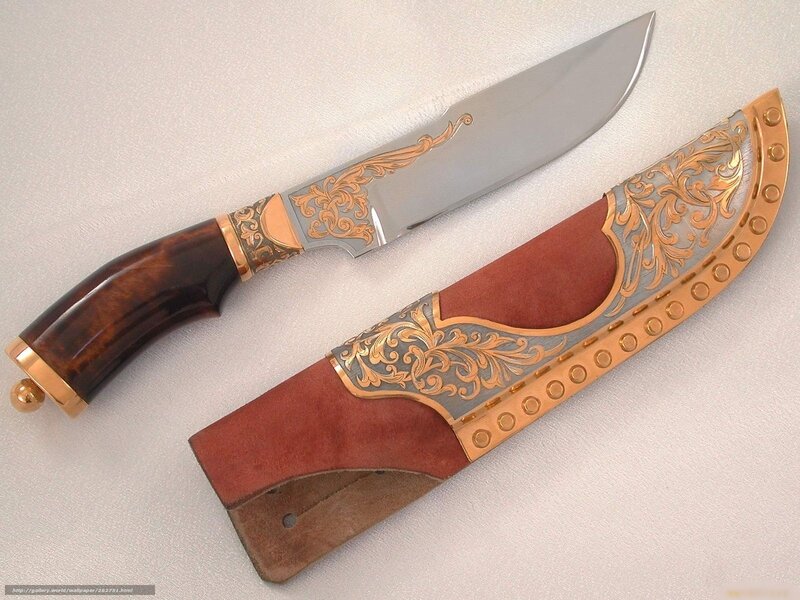 Ornate Knife and Sheath — Brown