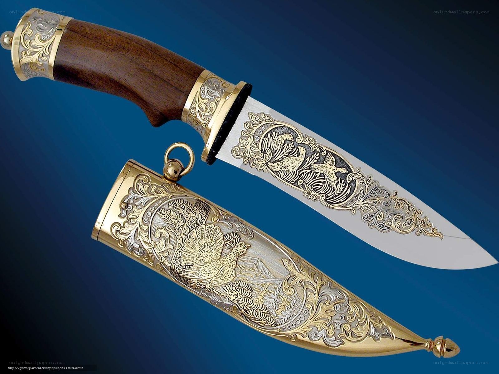 ornate knife with gold inlay