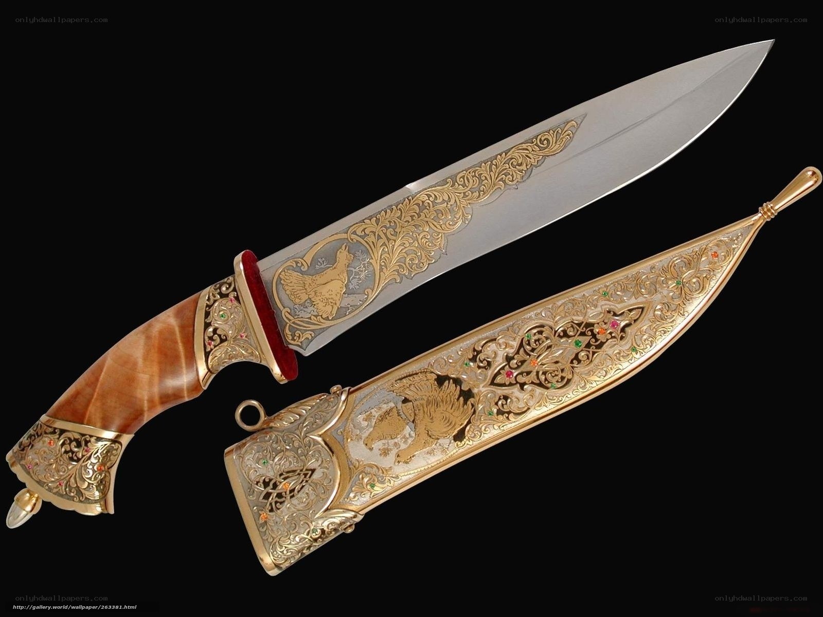 ornate knife with gold inlay