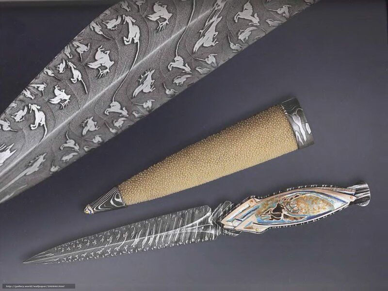 ornate knife with patterned blade
