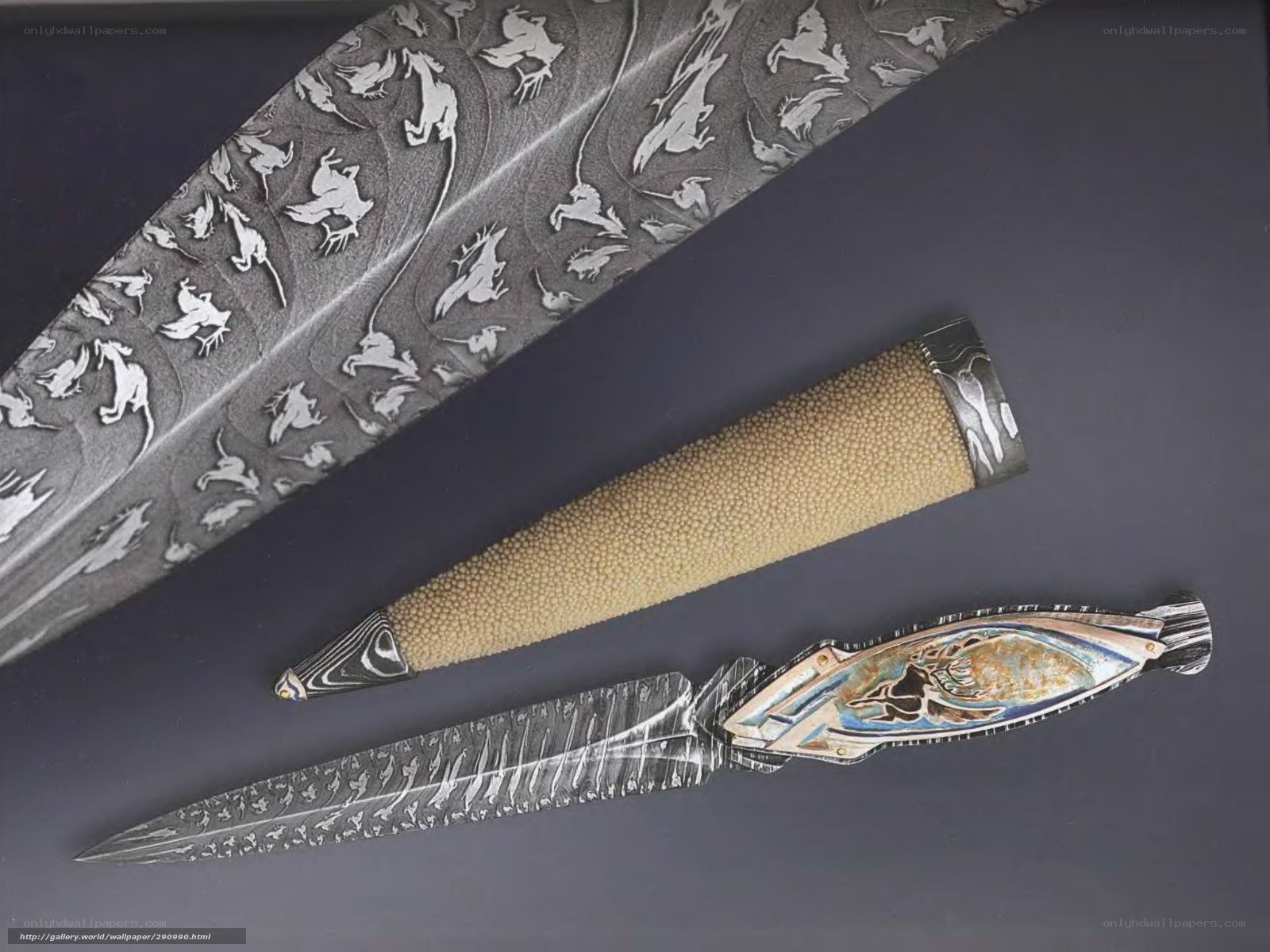 ornate knife with patterned blade