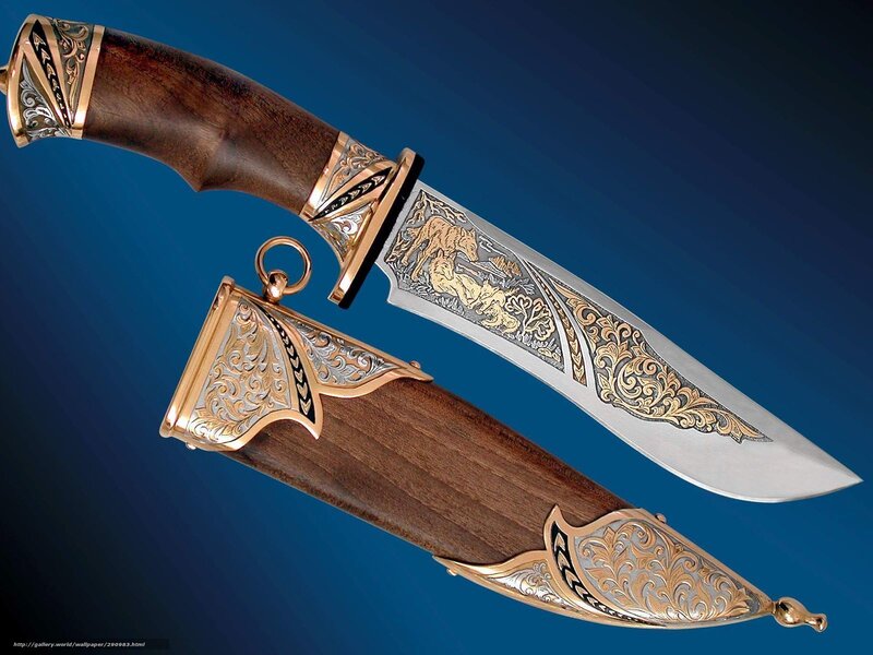 Ornate Knife with Sheath — Blue, Dramatic, Photograph