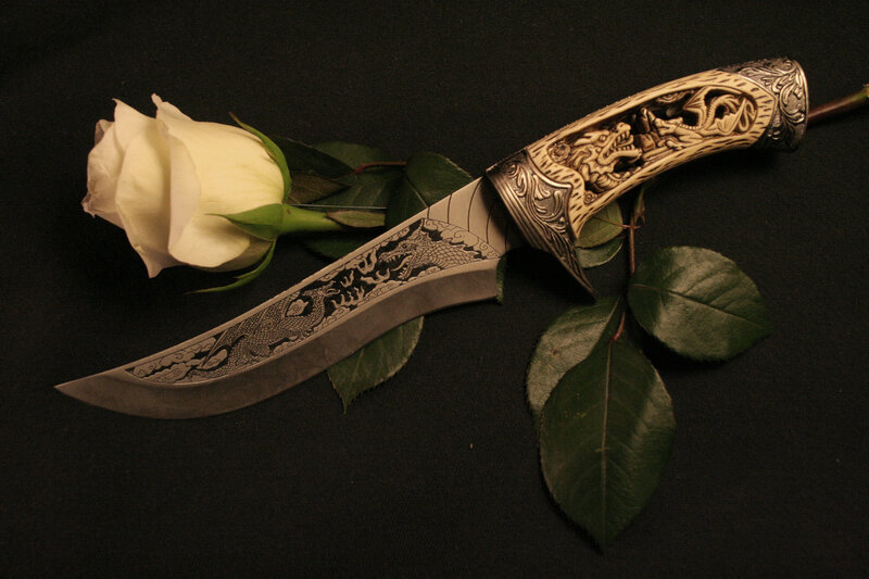 Ornate Knife with White Rose — Black