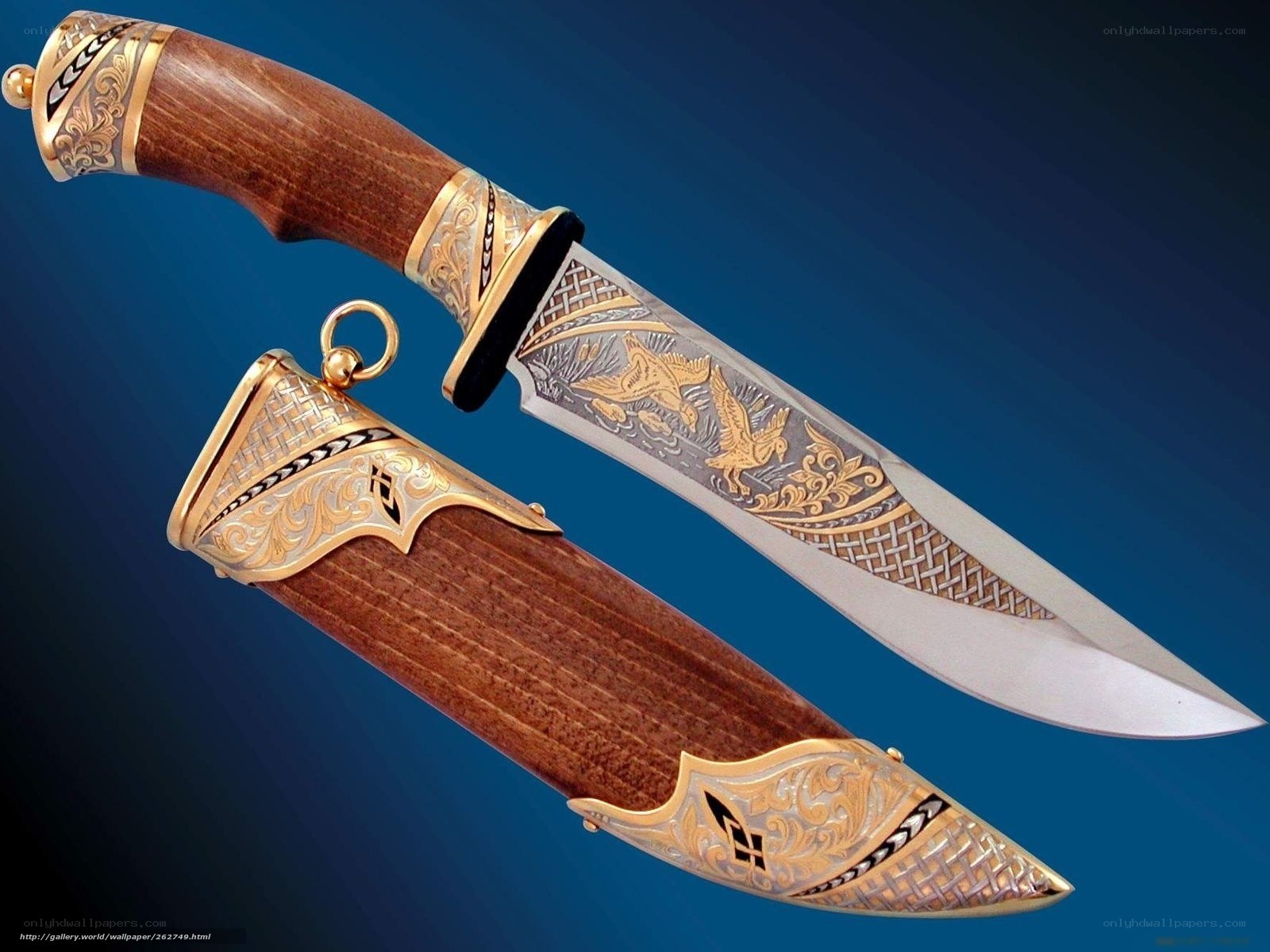 ornate knife with wooden handle