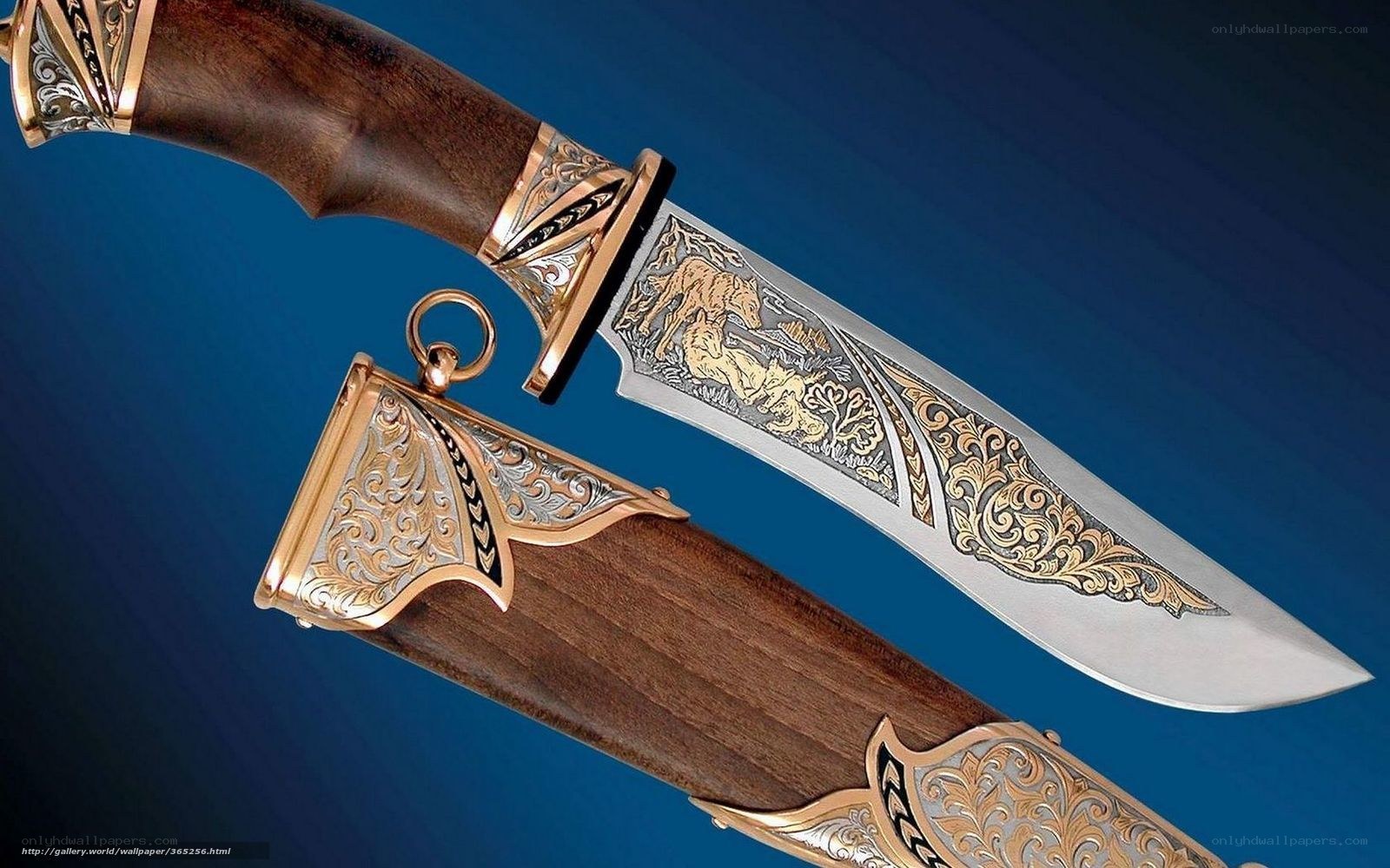 ornate knife with wooden handle