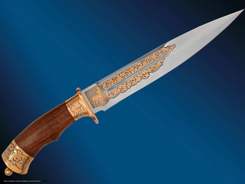 Ornate Knife with Wooden Handle — Blue
