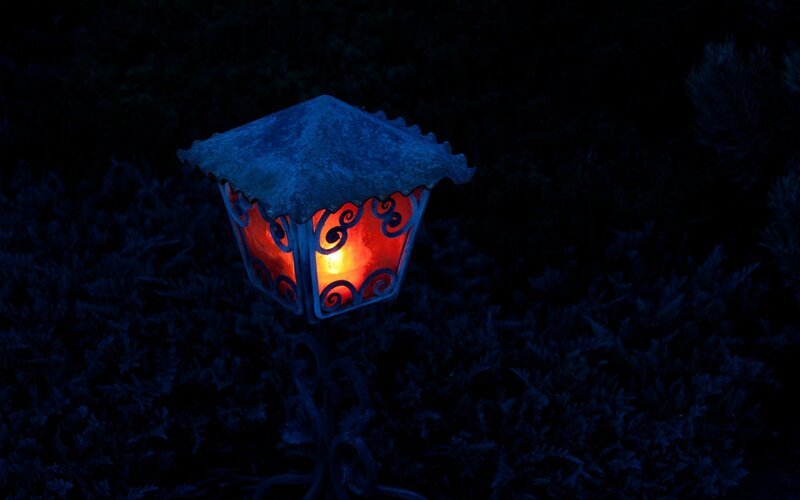 Ornate Lantern at Night — Blue, Dark