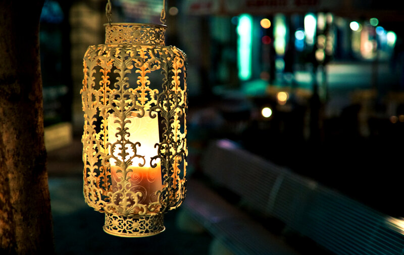 Ornate Lantern at Night — Gold