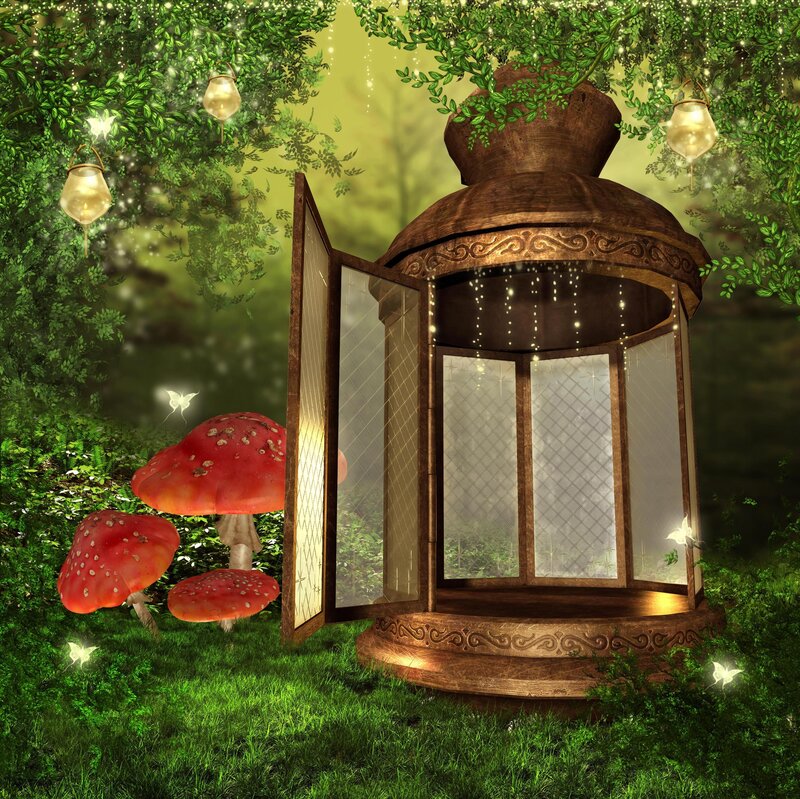 Ornate Lantern in Forest — Green