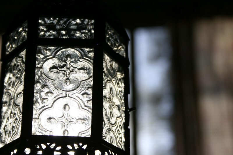 ornate lantern with patterned glass
