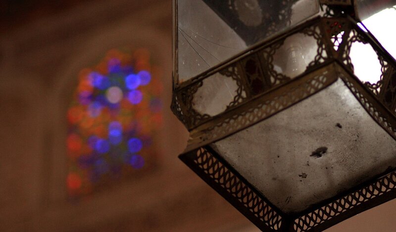 ornate lantern with stained glass
