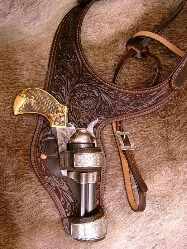 ornate leather holster with revolver