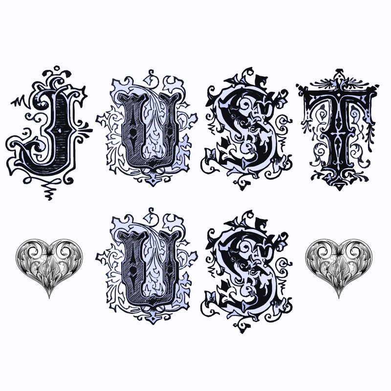 ornate lettering with hearts