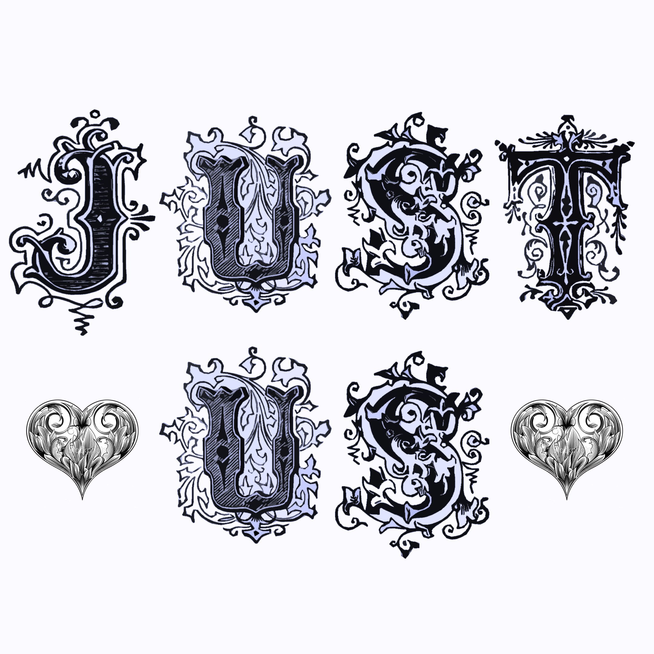 ornate lettering with hearts