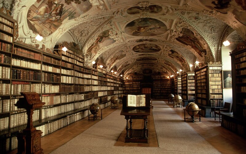 Ornate Library Hall — Brown, Serene, Photograph