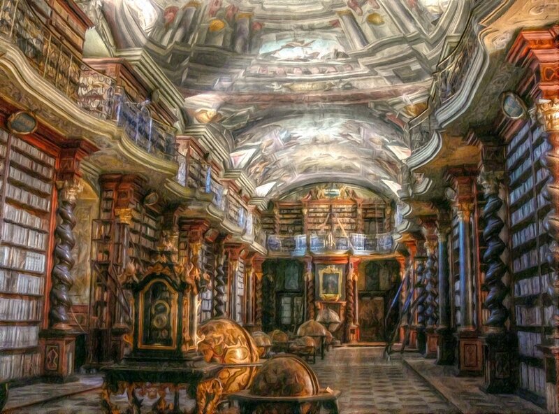 Ornate Library Interior — Brown, Dramatic