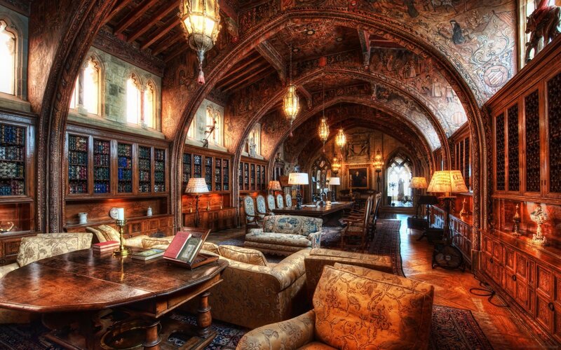 Ornate Library Room — Brown, Dramatic, Photograph, Bookshelves