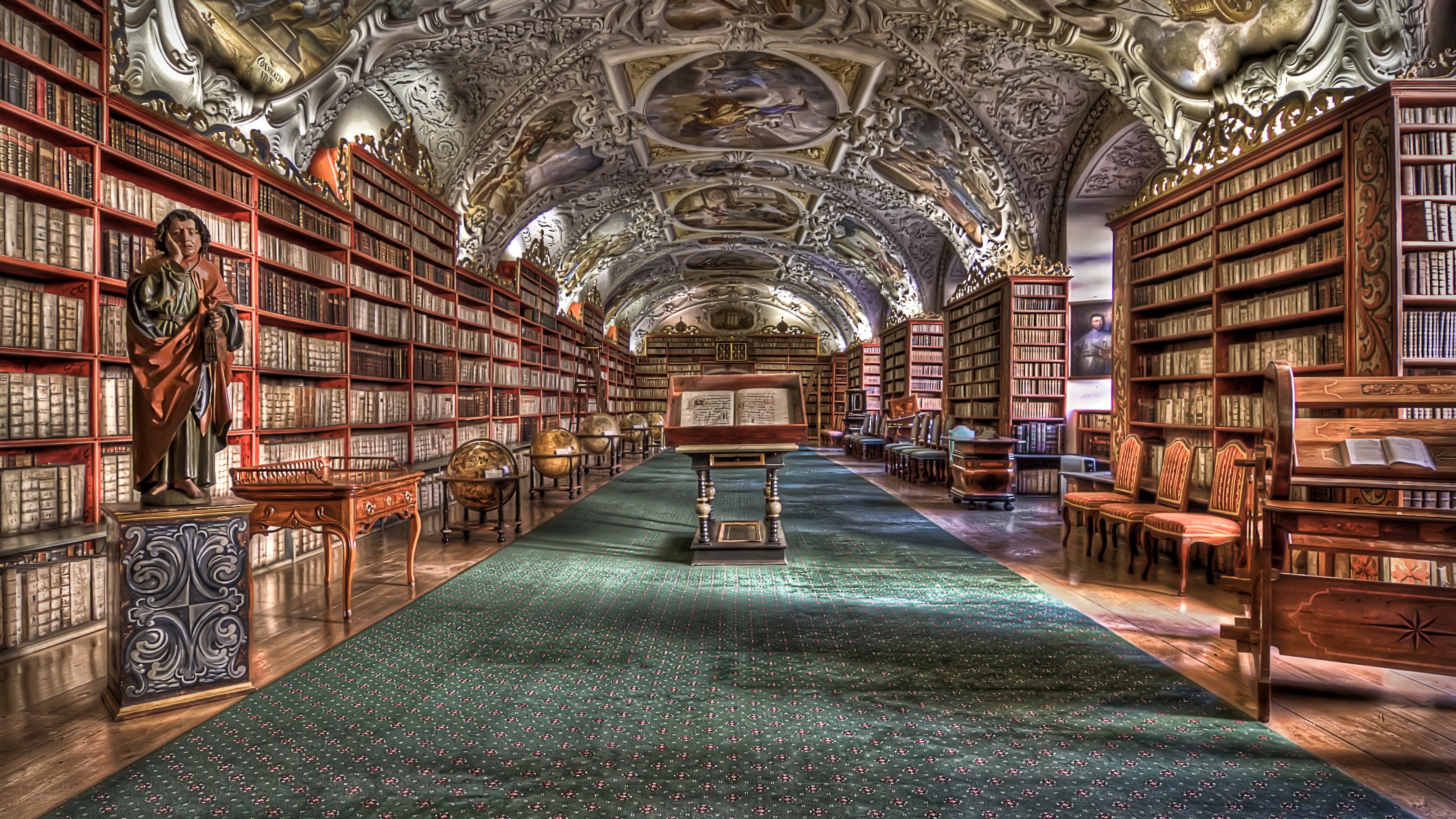 ornate library with bookshelves