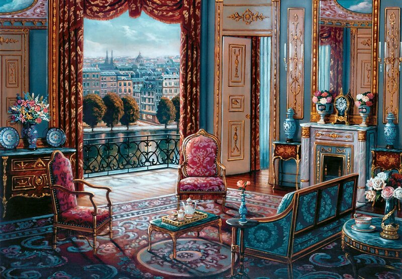 Ornate Living Room — Blue
