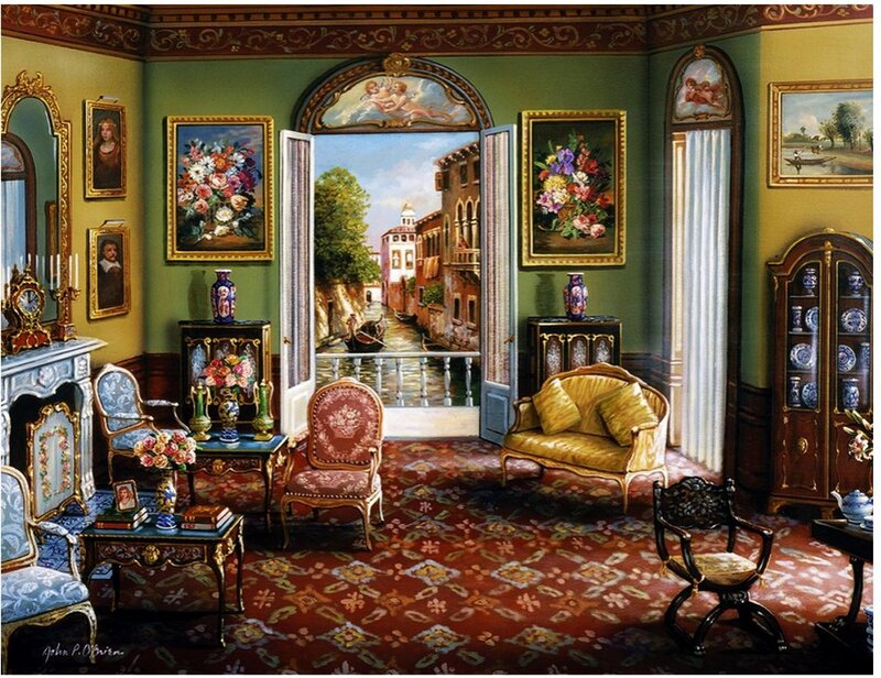 Ornate Living Room — Green, Opulent