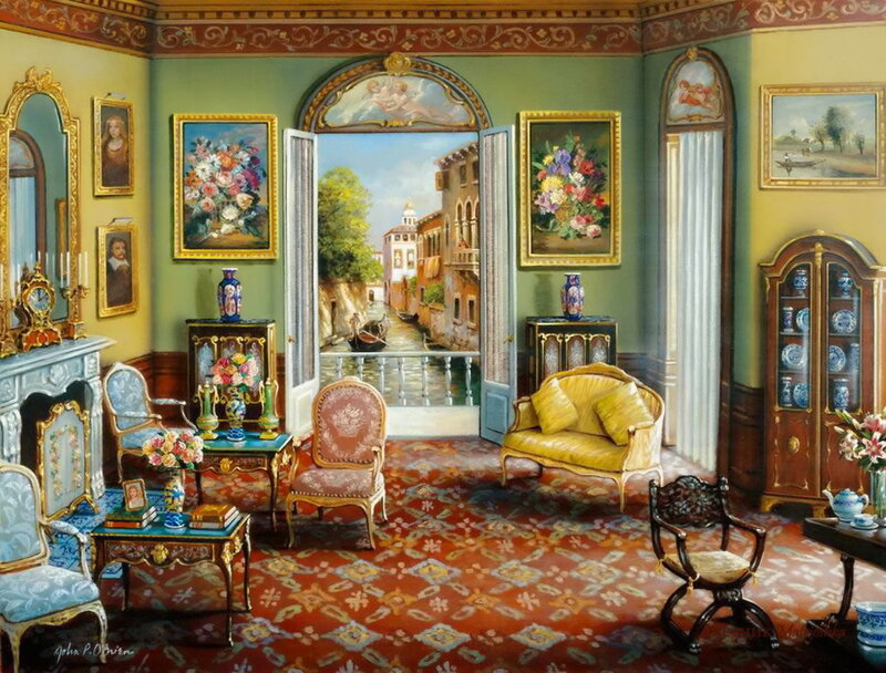 Ornate Living Room Interior — Red
