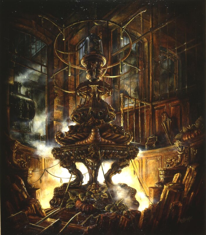 Ornate machine in a grand hall