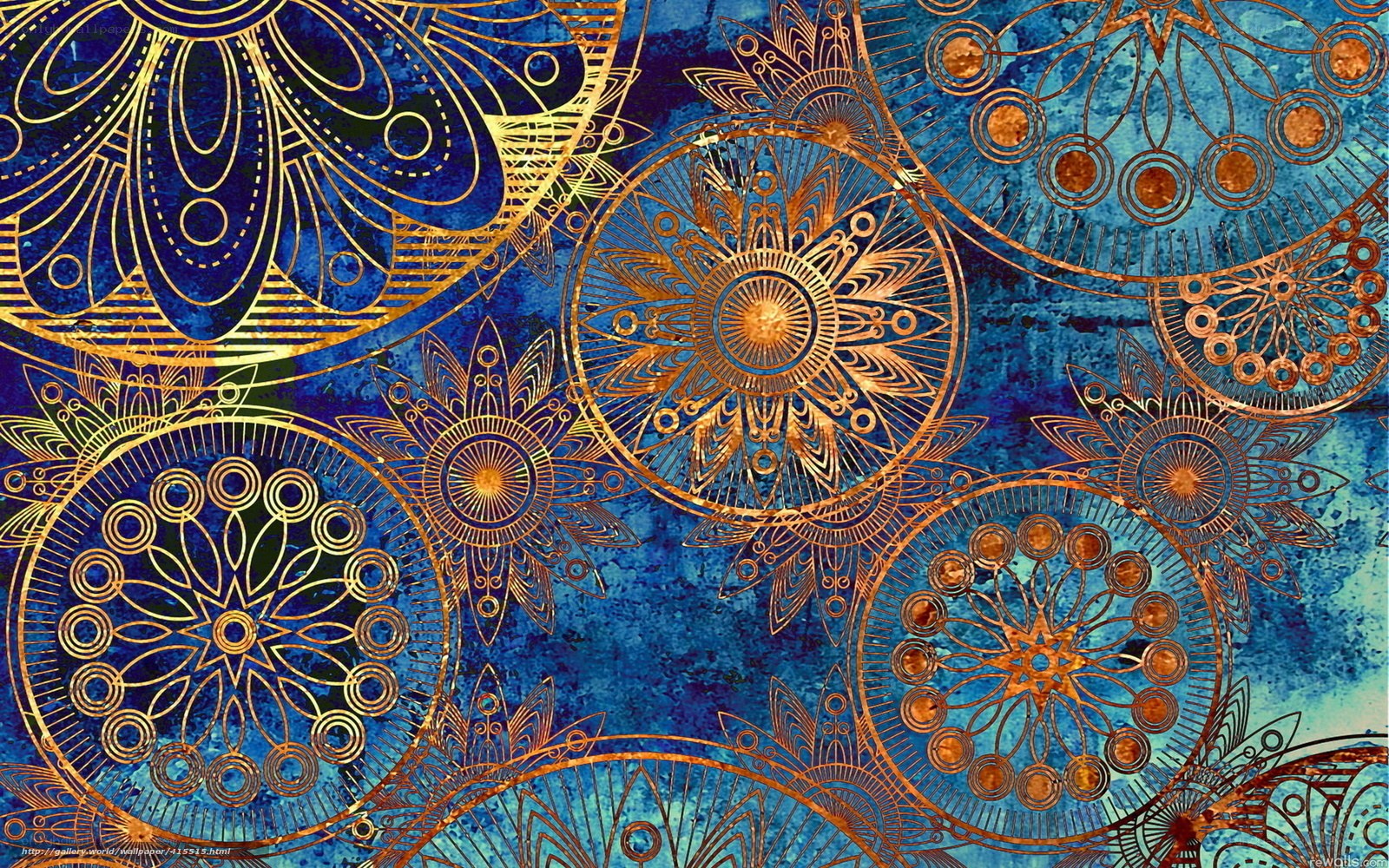 Ornate mandala patterns on blue