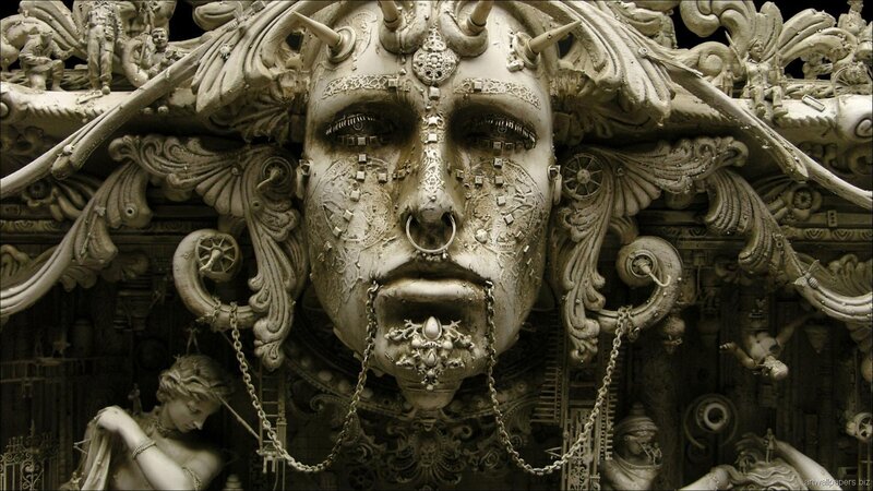 Ornate Mechanical Face Sculpture