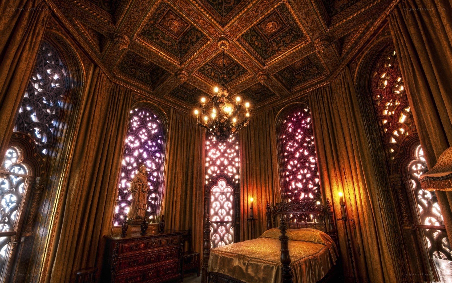 Ornate medieval bedroom interior