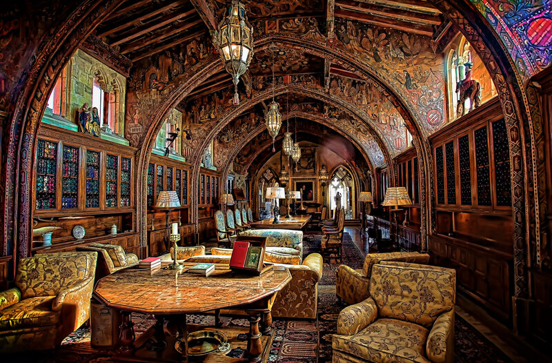 ornate medieval library hall
