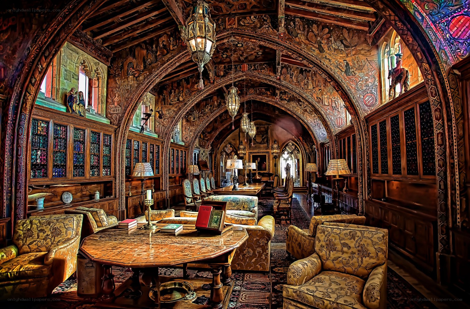 ornate medieval library hall