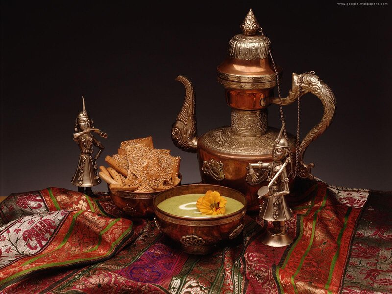 Ornate Metal Teapot and Bowl