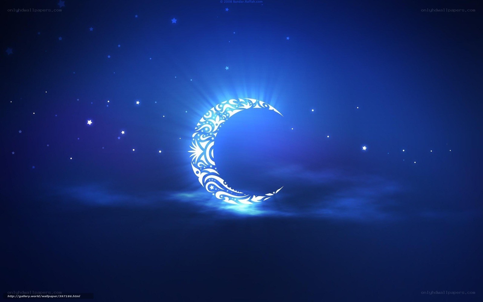 Ornate moon in starry night