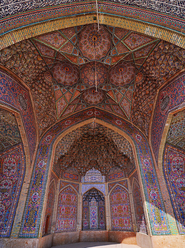 Ornate Mosque Ceiling — Blue, Dramatic, Photograph