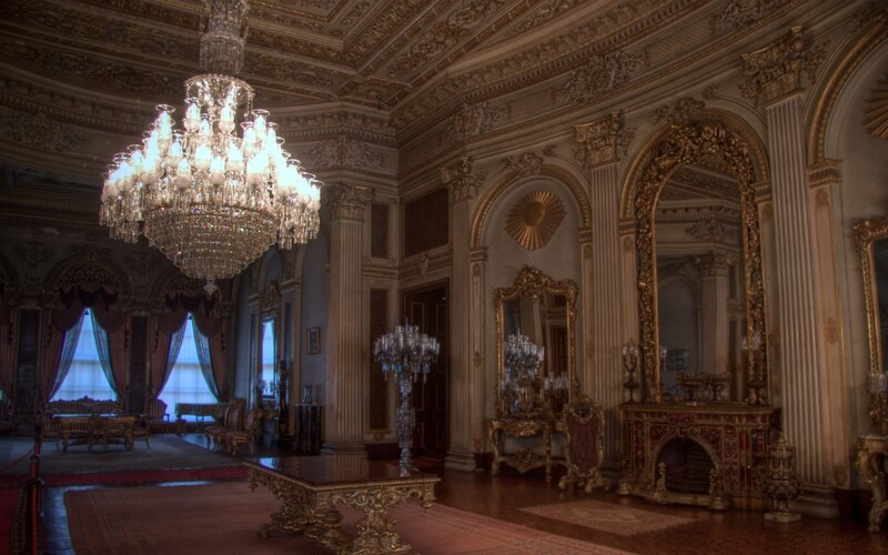 Ornate Palace Hall — Gold, Opulent, Photograph, Chandelier
