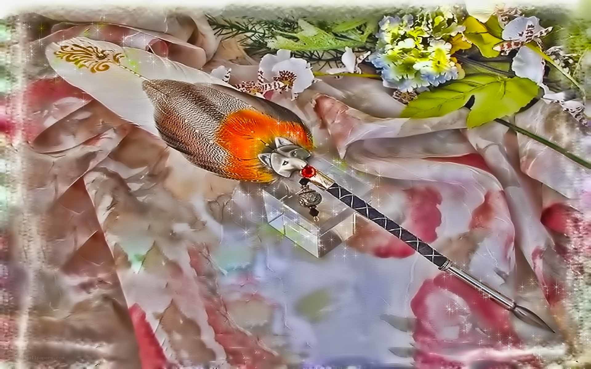 ornate pen with bird feather