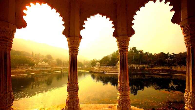 Ornate Pillars by Lake