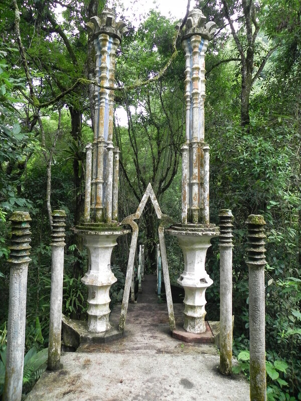 ornate pillars in forest