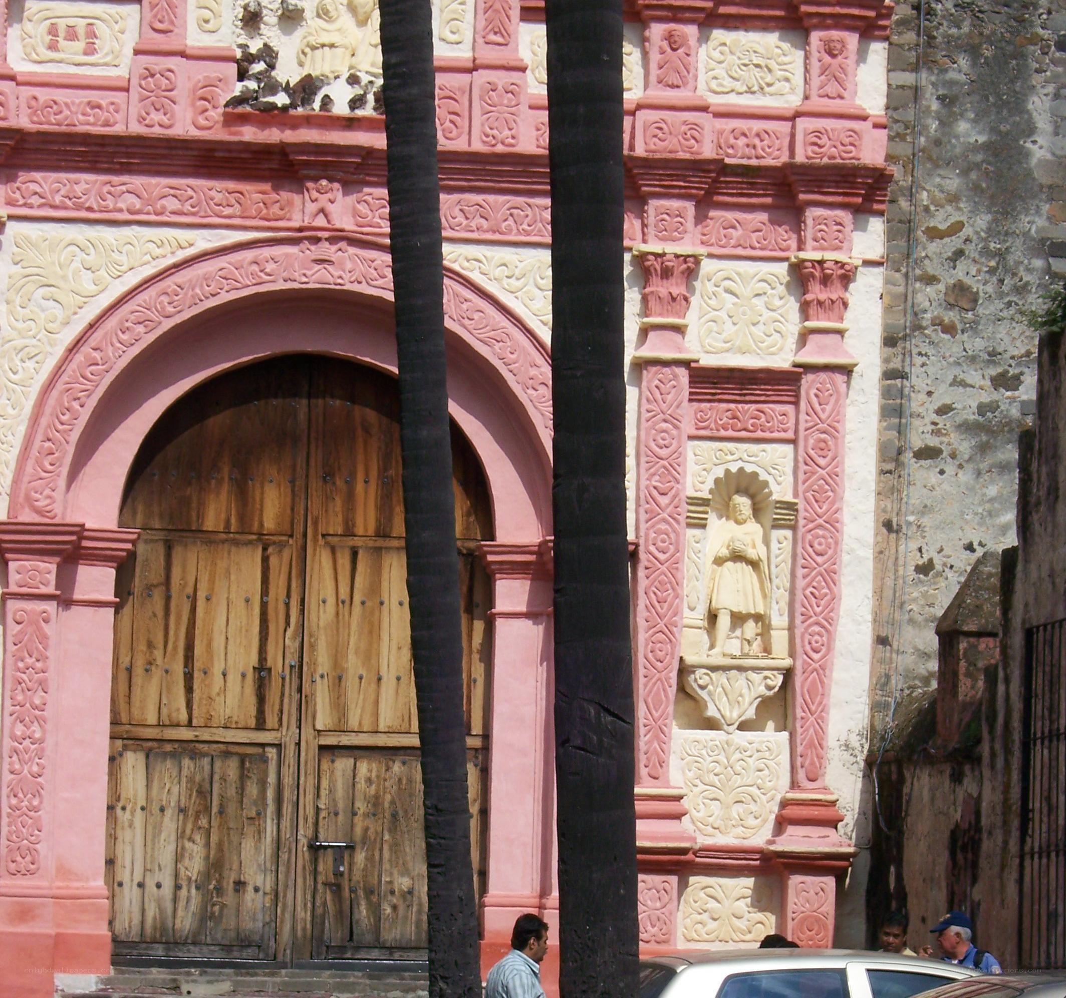 ornate pink church facade