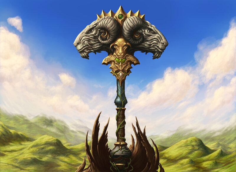 Ornate ram-headed staff