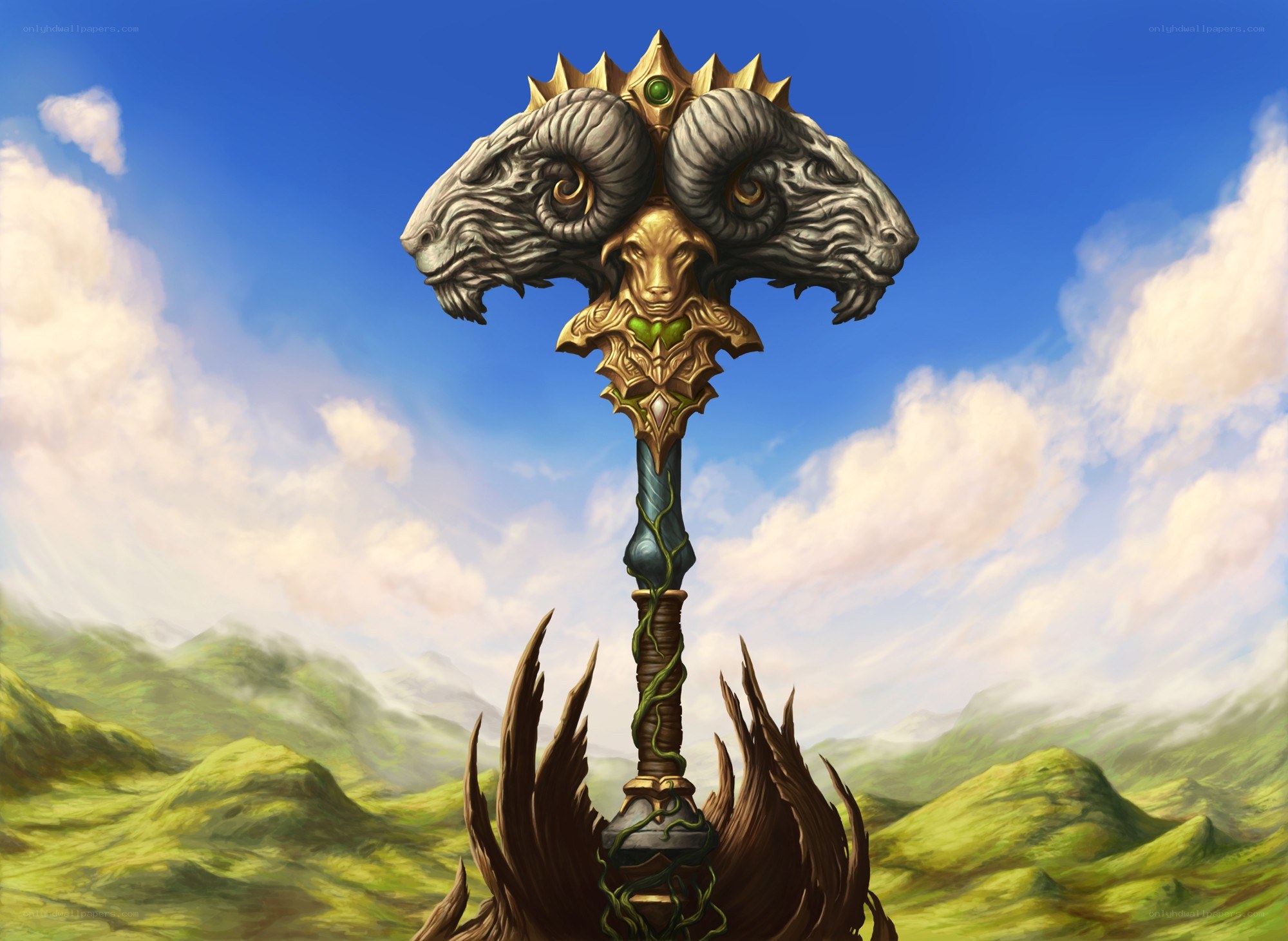 Ornate ram-headed staff