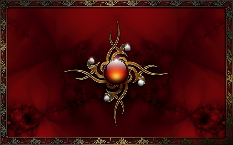 ornate red and gold emblem