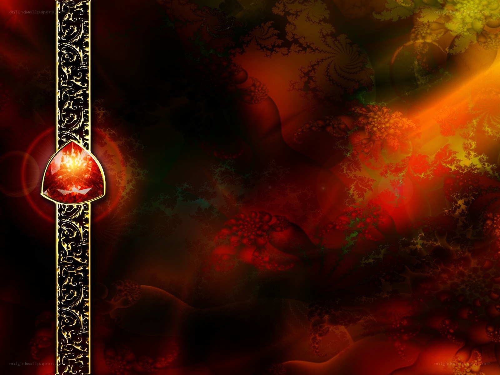 Ornate red gemstone on golden frame