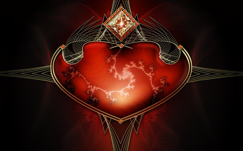 Ornate red heart with gemstone
