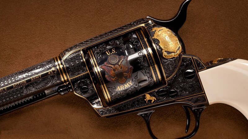 Ornate Revolver — Black, Dramatic, Photograph