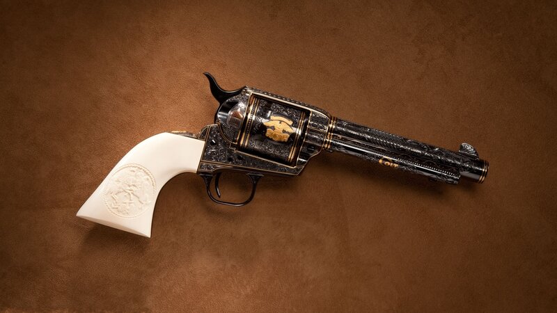 Ornate Revolver — Brown, Dramatic, Photograph, Wooden Surface
