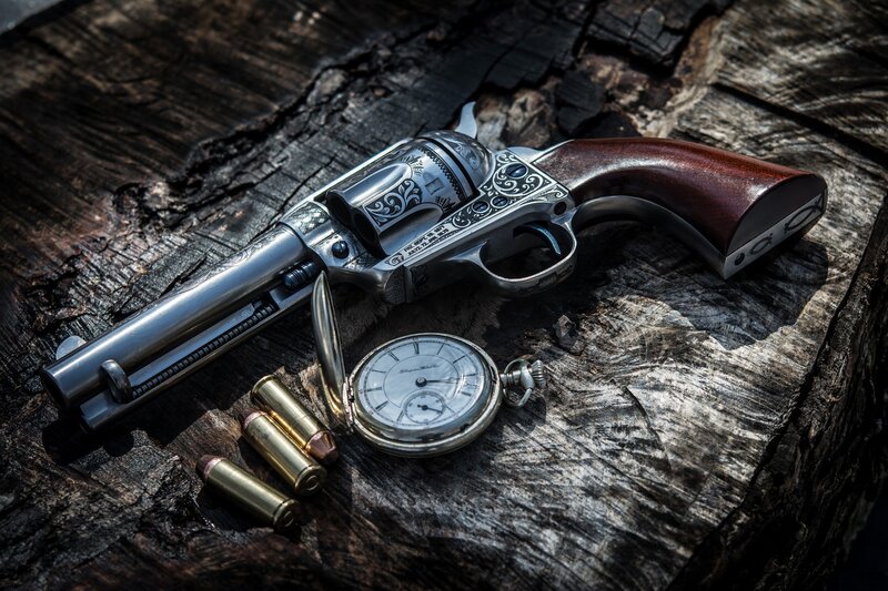 Ornate Revolver on Wood
