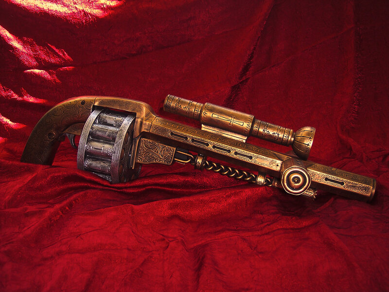 Ornate Revolver — Red, Dramatic