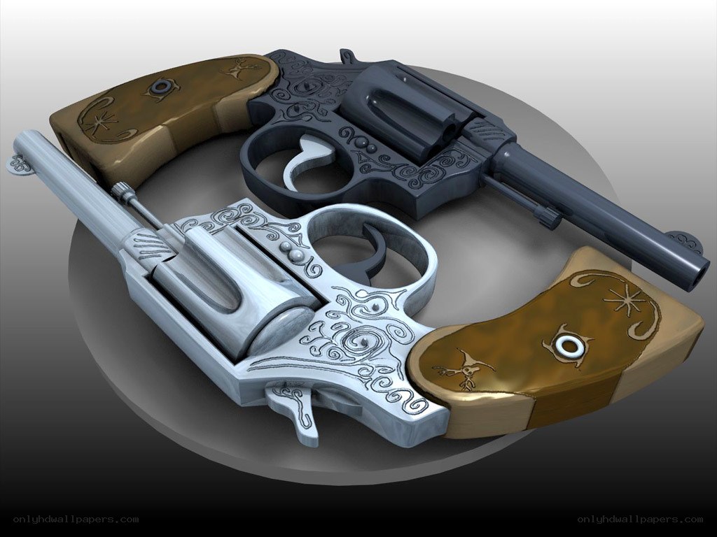 ornate revolvers on display