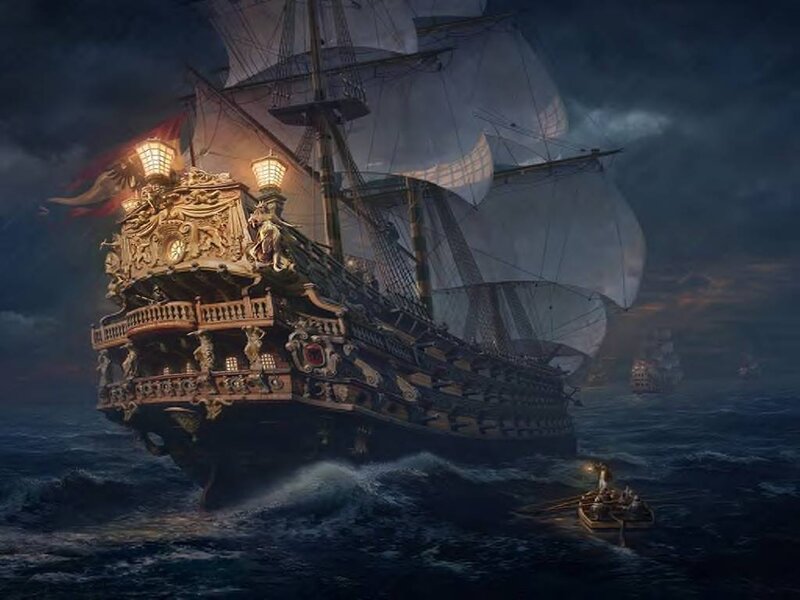 Ornate Ship at Sea
